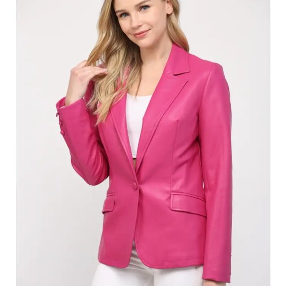 Faux Leather Jacket in Pink - Picture 2 of 3